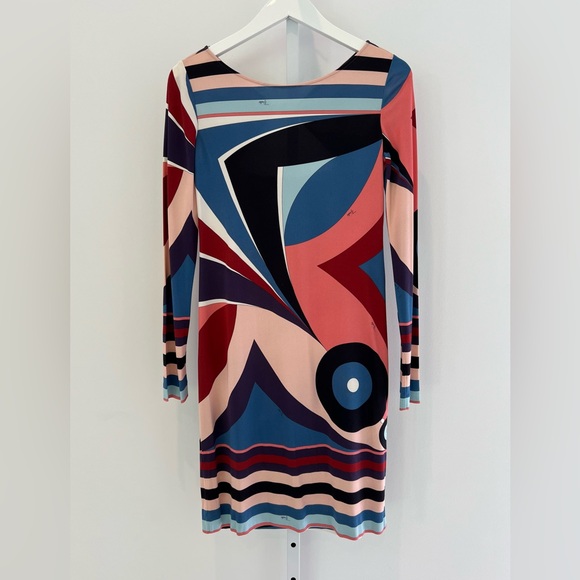 EMILIO PUCCI BLUE MULTI BACK BUCKLE DRESS SIZE IT 42 / US 8 - Picture 3 of 17